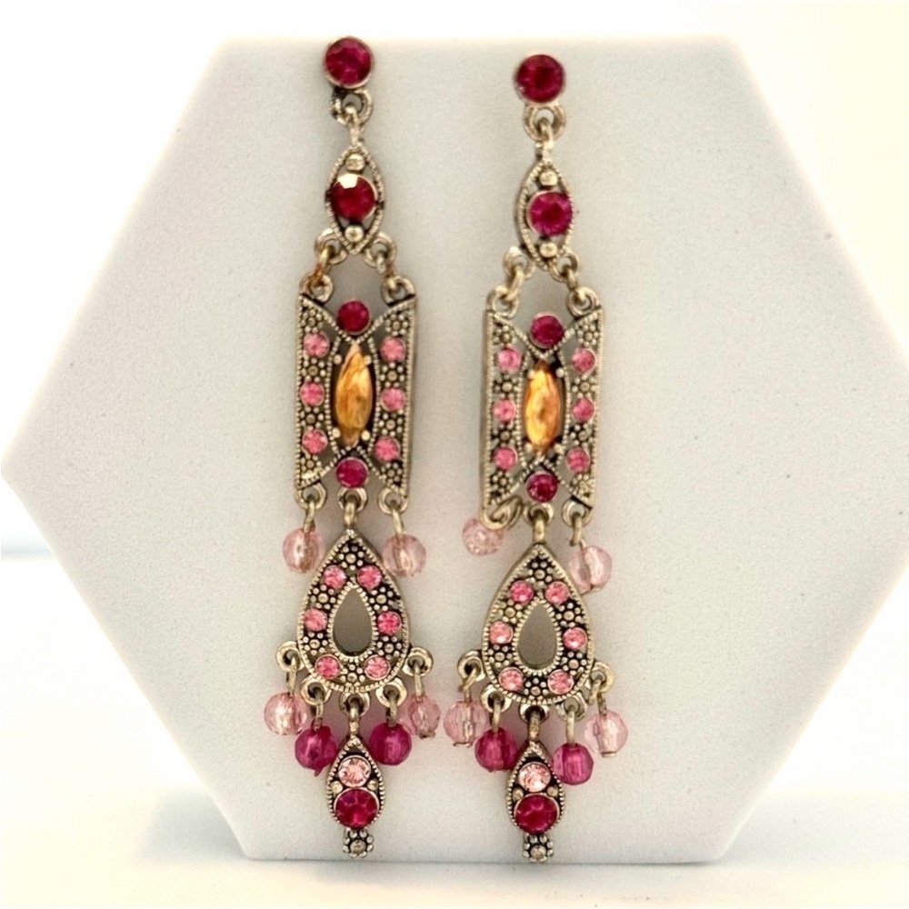 Pink Jeweled Dangle Earrings Barbiecore Glam Statement Jewelry